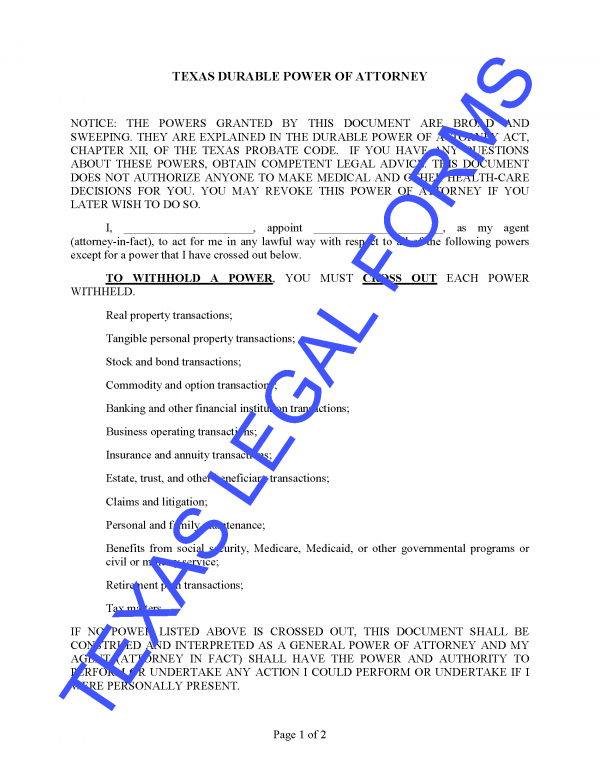 Texas Durable Power Of Attorney Statute