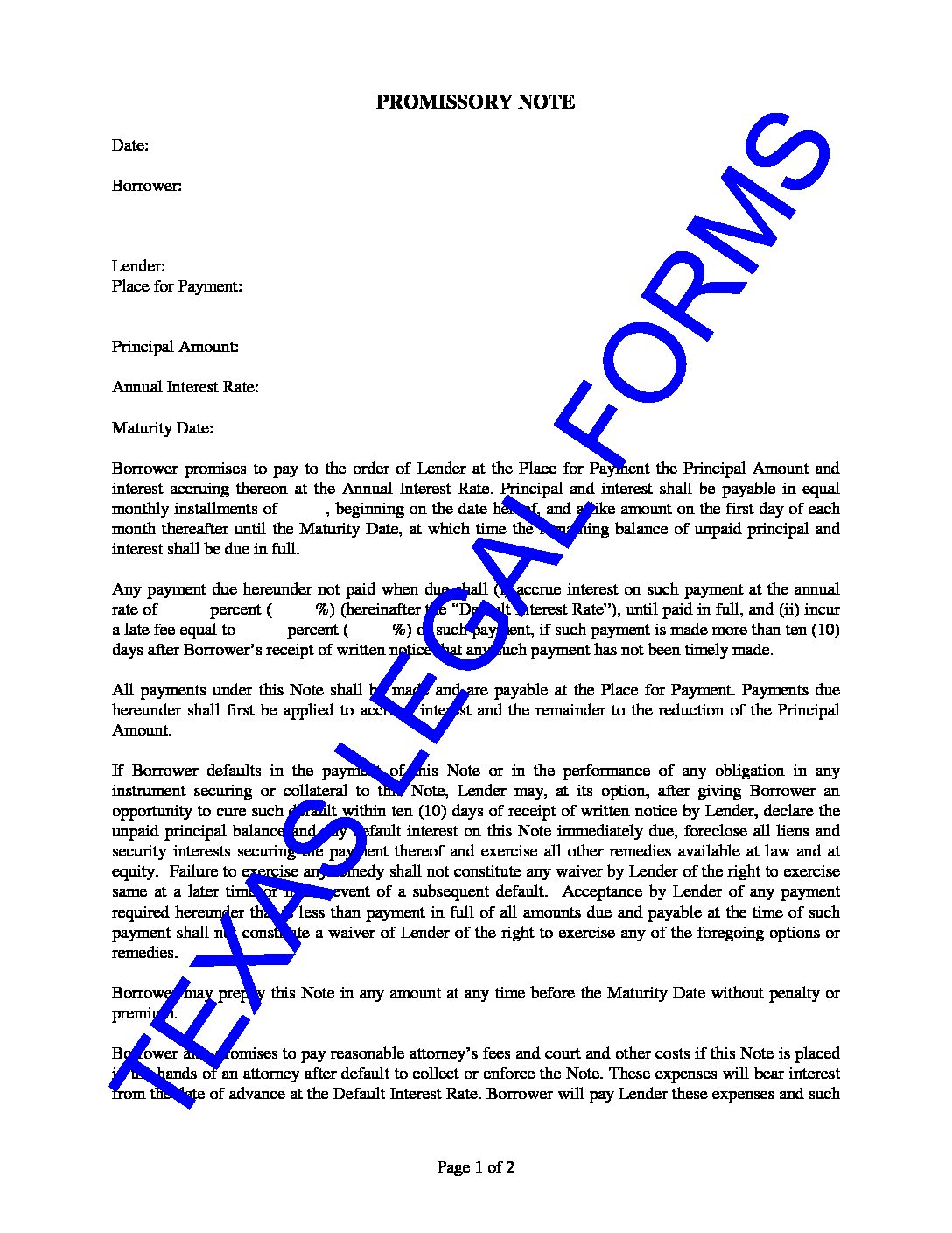 Texas Promissory Note Form - Download Important Real ...