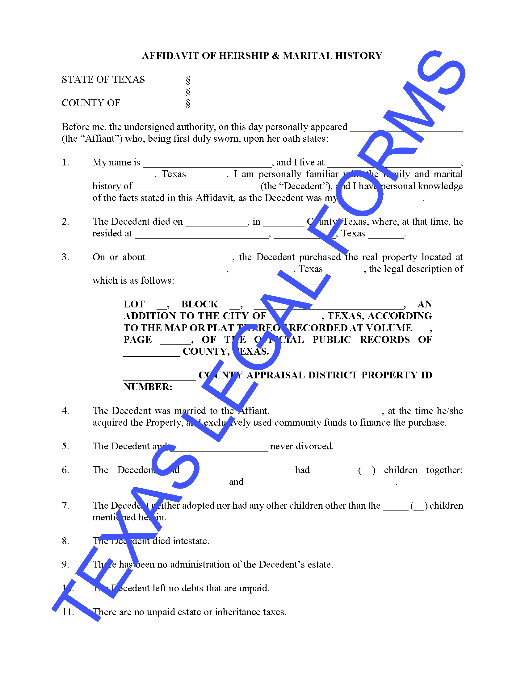 texas-affidavit-of-heirship-marital-status-form-order-probate-legal