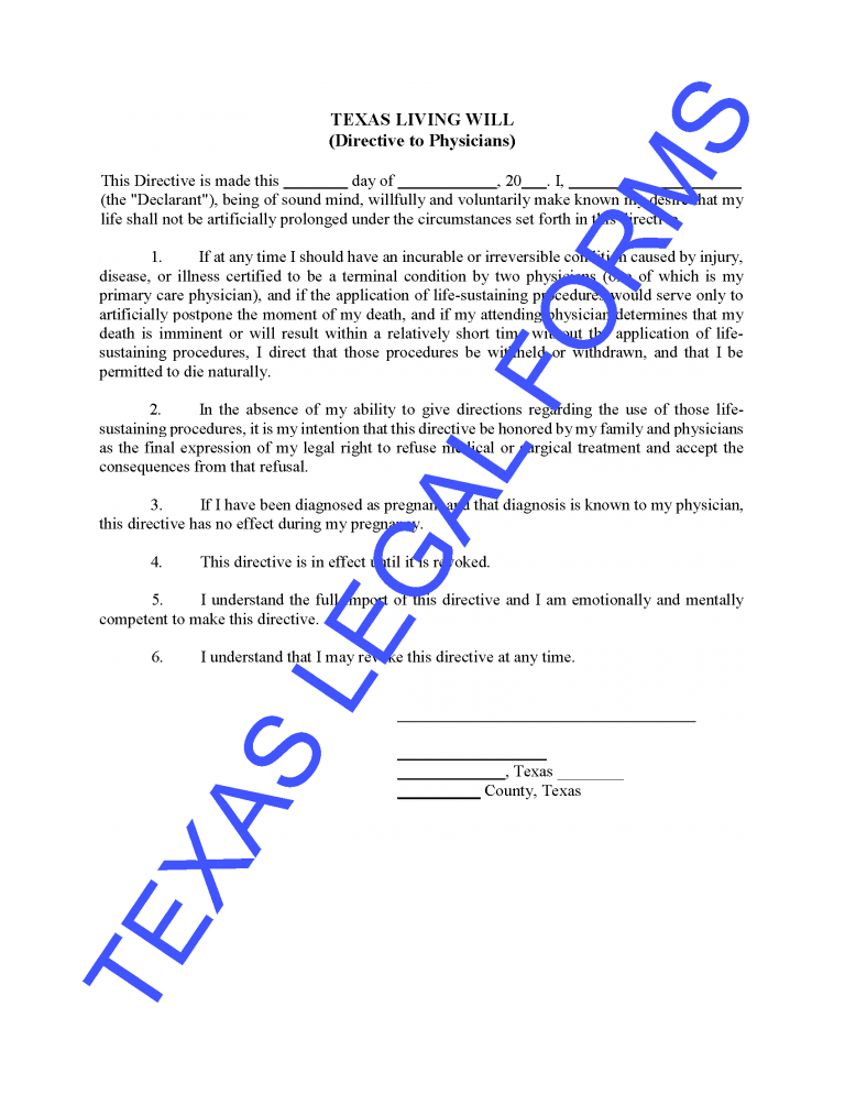 Texas Living Will Form Order Estate Planning Forms Online Texas Legal Forms