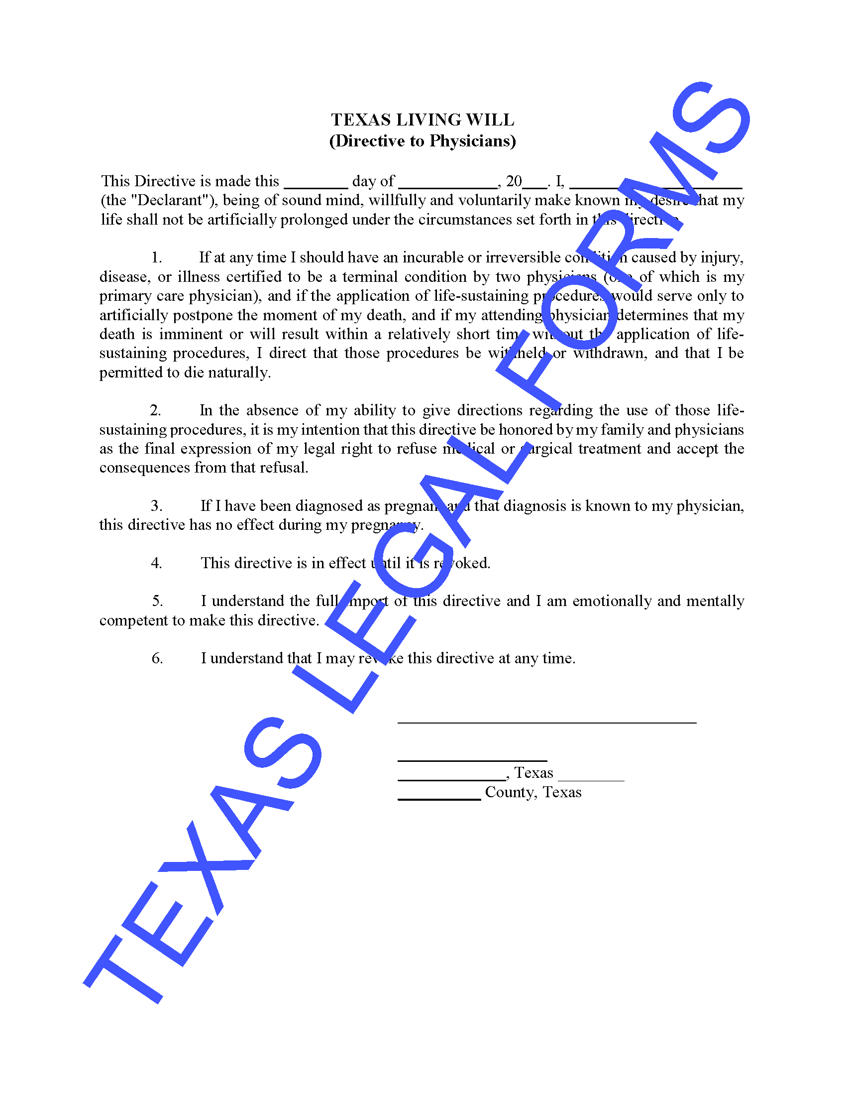 Texas Living Will Form Order Estate Planning Forms Online Texas 