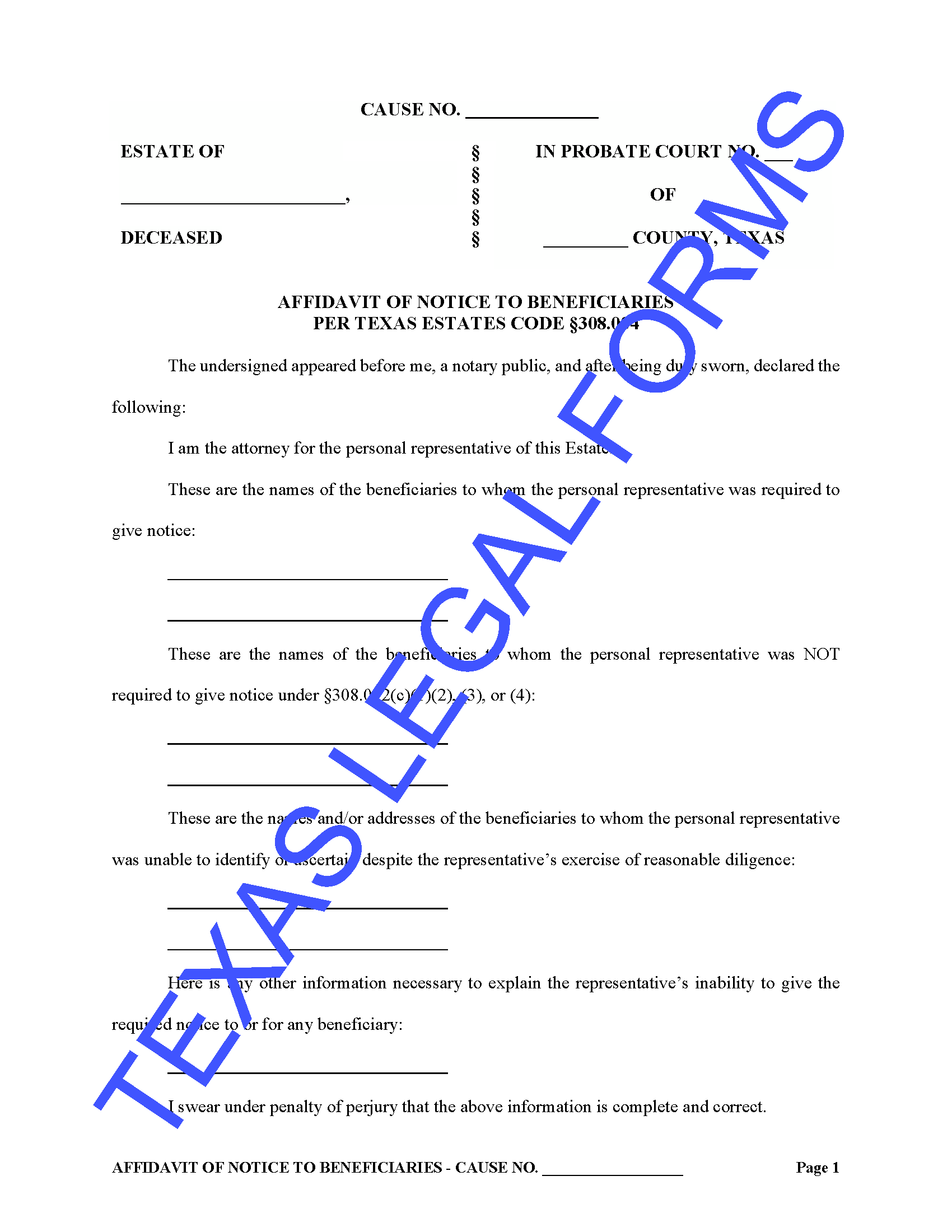 Waiver Of Probate And Indemnity Agreement For Simplified Estate Administration