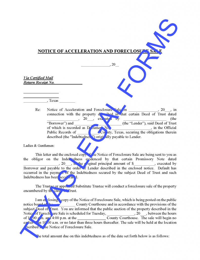 Notice Of Sale Letter from www.texaslegalforms.com