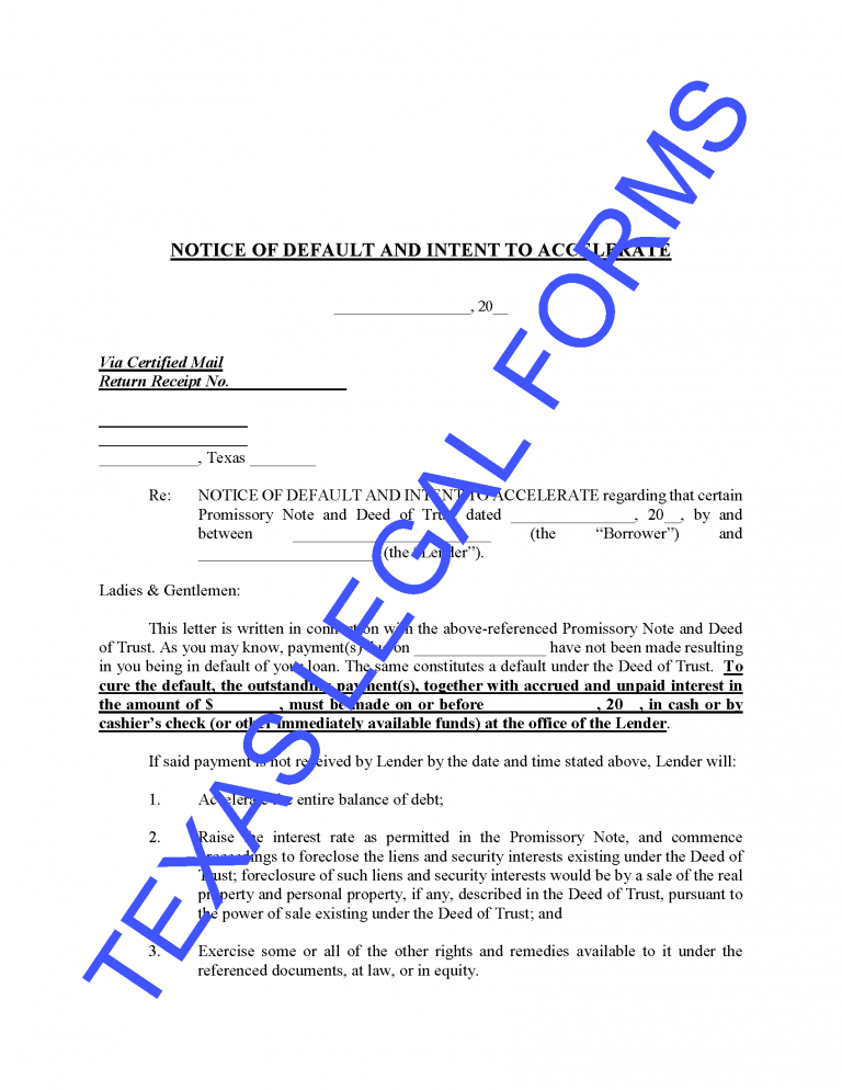 notice of default and intent to accelerate