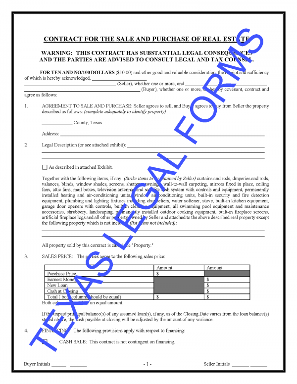 Fillable Texas Real Estate Contract