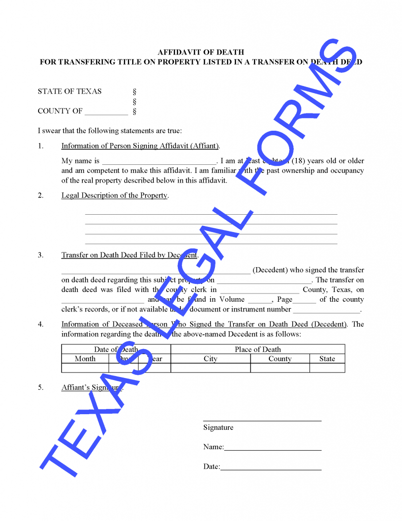 Affidavit of Death Texas Legal Forms by David Goodhart, PLLC